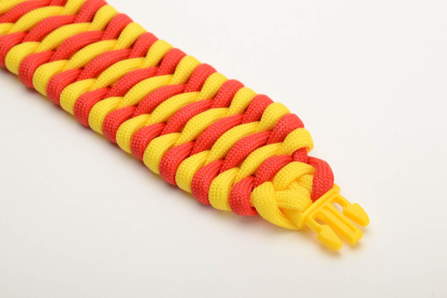 Handmade wide survival wrist bracelet woven of yellow and red paracords unisex photo 2
