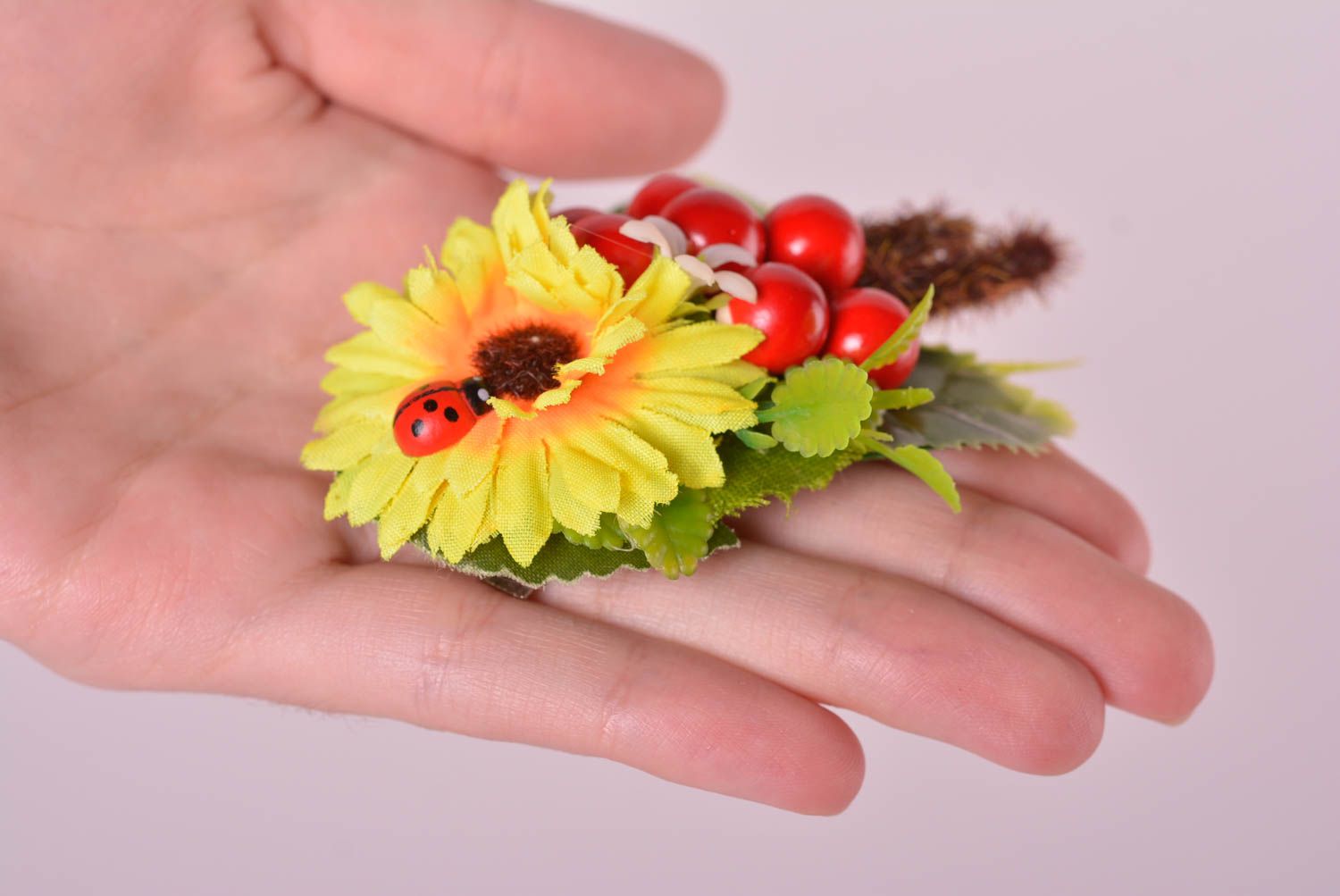 Яркое украшение ручной работы заколка с цветком аксессуар для волос Подсолнух фото 2
