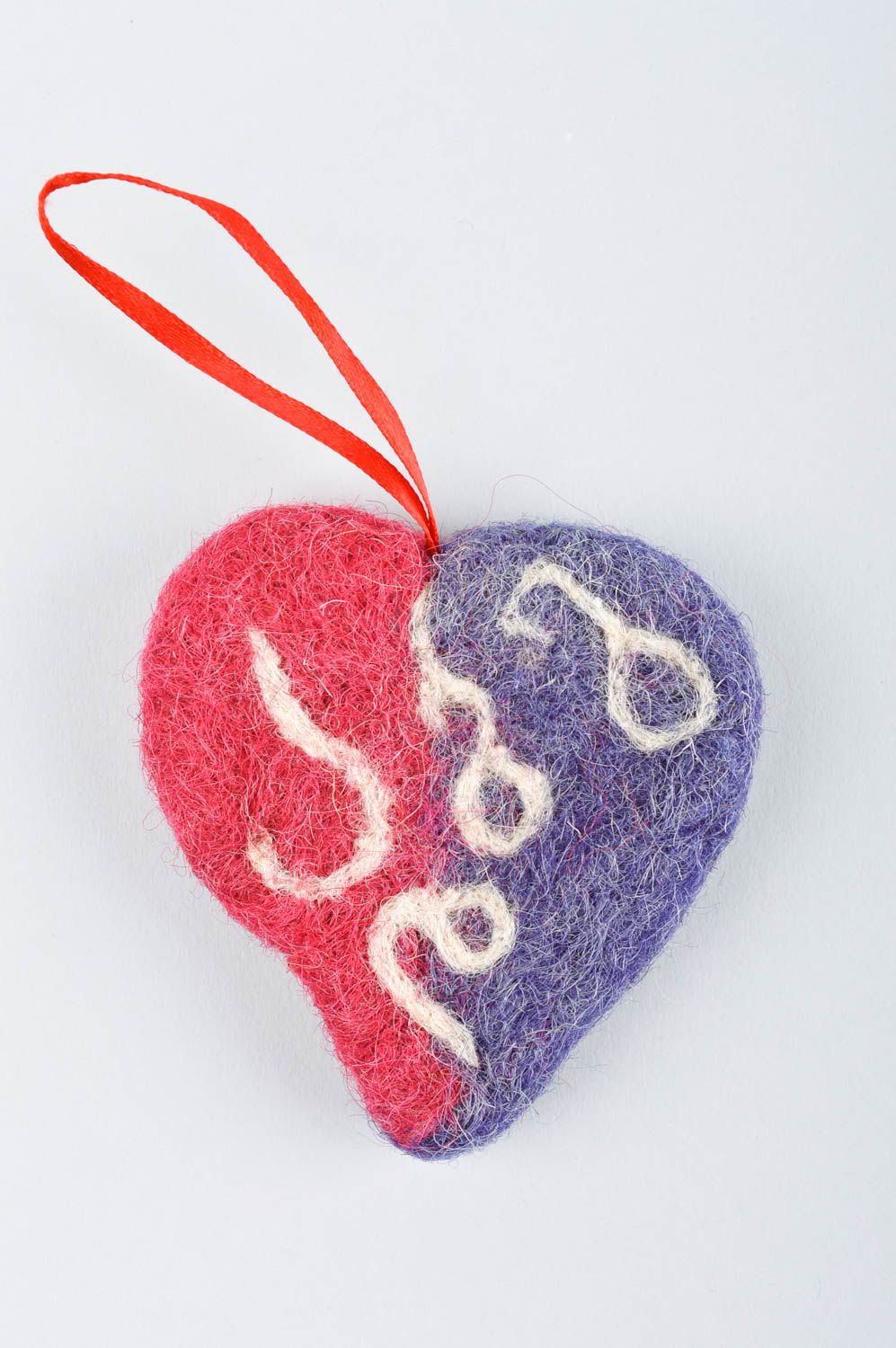 Coeur doux fait main Suspension décorative bleu-rouge en laine Déco maison photo 3