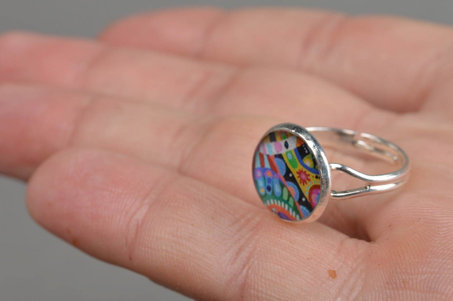 Handmade bright ring with decoupage print and with jewelry resin designer jewelry photo 4