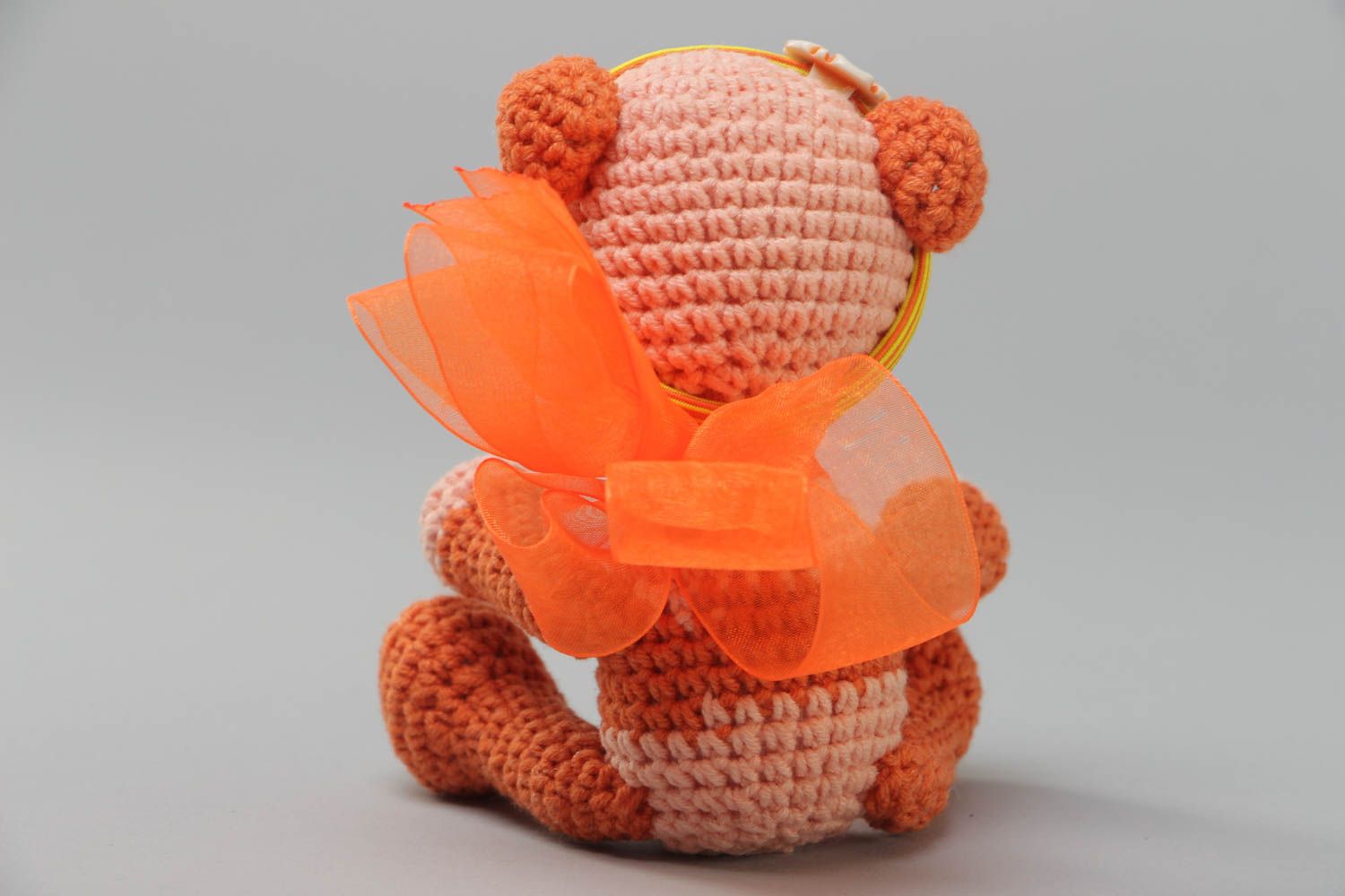 Jouet mou Ourson tricoté de fils acryliques au crochet petit orange fait main photo 4