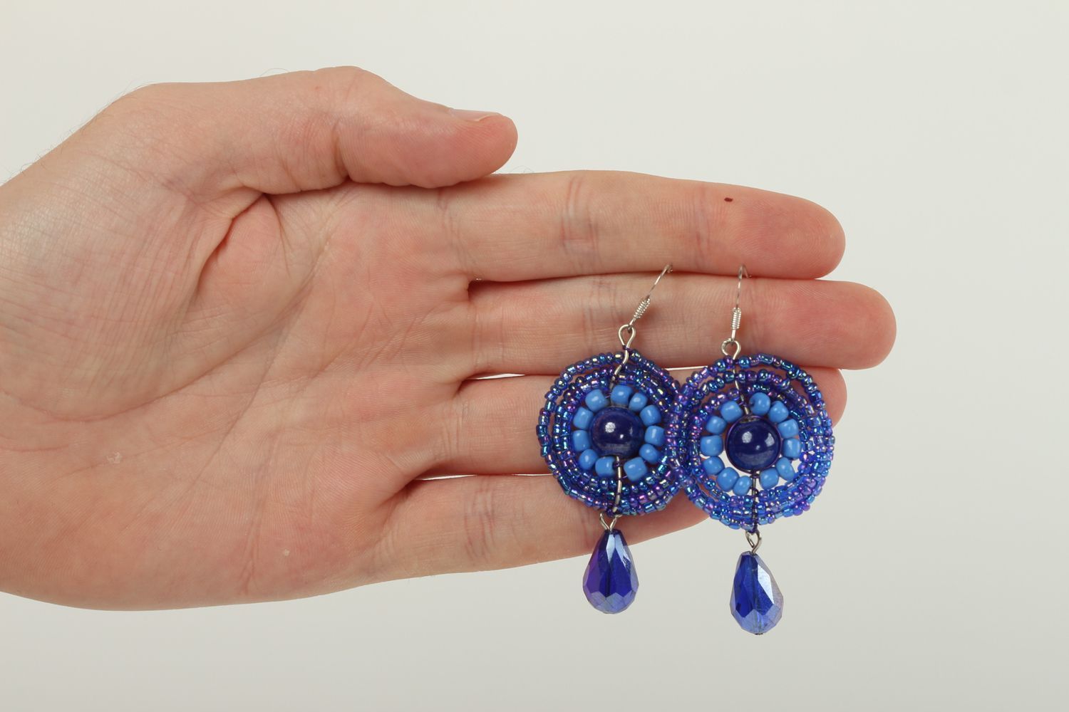 Handmade beaded earrings round earrings with seed beads handmade accessories photo 5