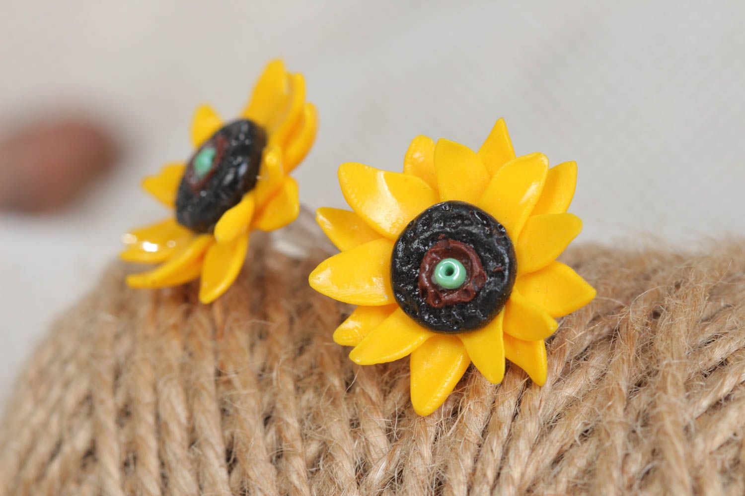 Unusual handmade plastic flower stud earrings designer jewelry gifts for girls photo 1