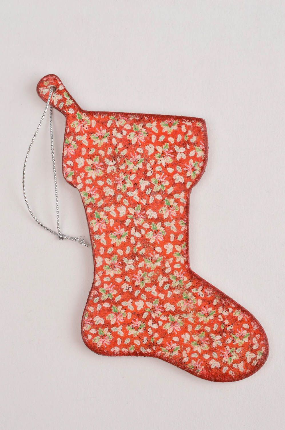 Игрушка на елку хэнд мэйд декор для дома украшение на Рождество Цветочный носок фото 2