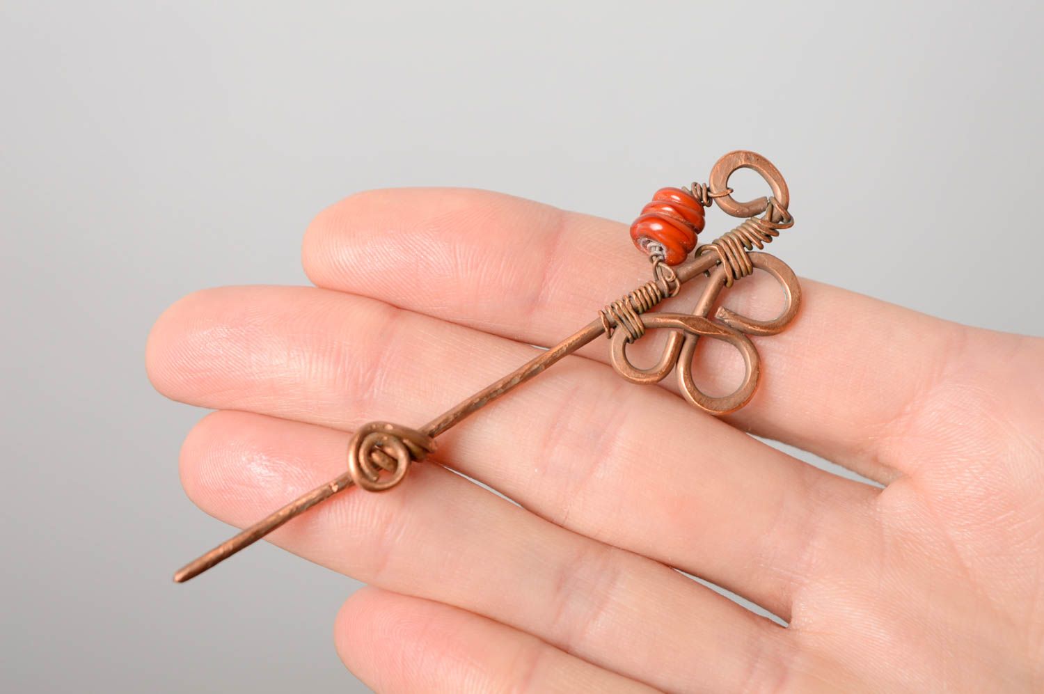 Copper brooch with lampwork beads photo 3