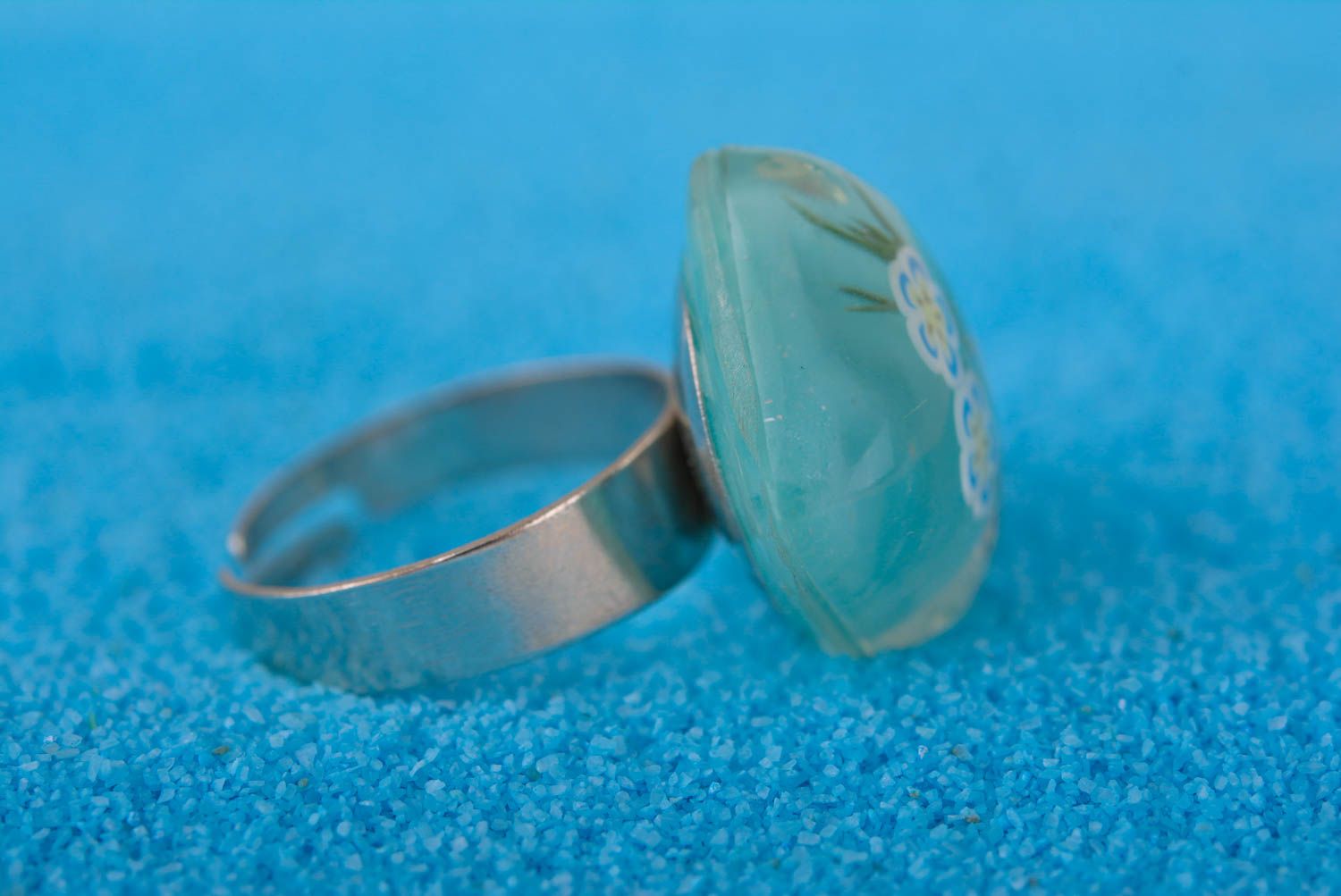 Кольцо ручной работы кольцо из эпоксидной смолы женское кольцо бирюзовое фото 2