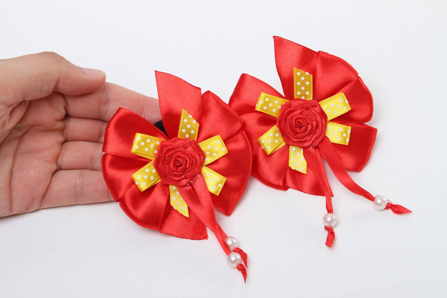 Schöne Blumen Haargummis Schmuck handgemacht Accessoires für Mädchen 2 Stück rot foto 5