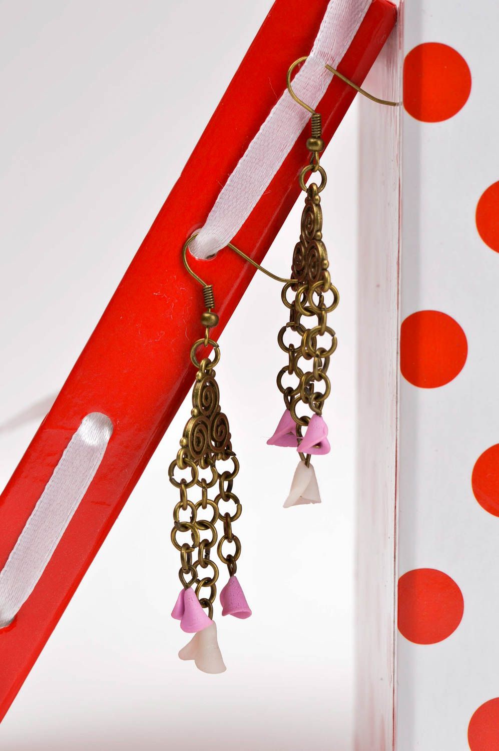 Женские серьги украшение ручной работы серьги из полимерной глины с цветами фото 1