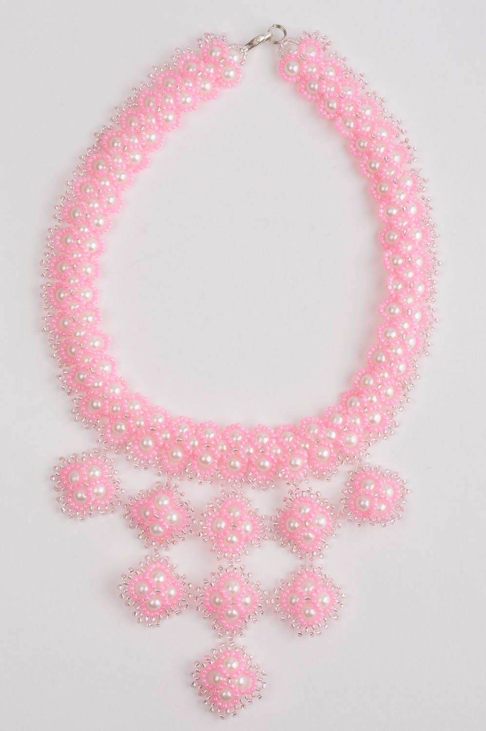Collar hecho a mano de abalorios color rosa regalo original collar de moda foto 4