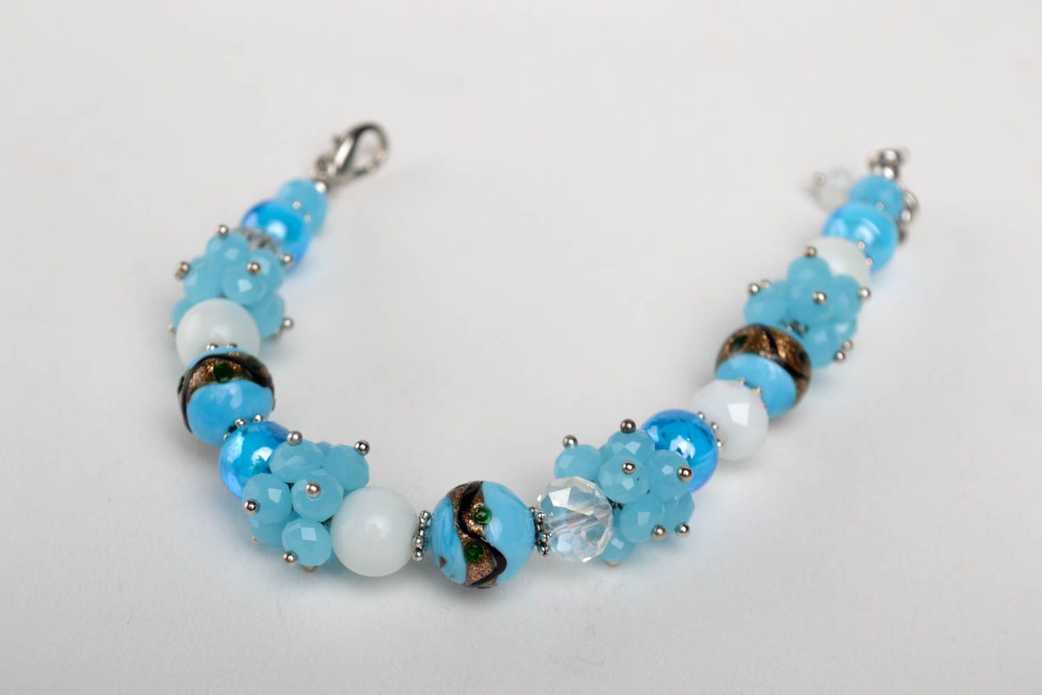 Blaues Armband mit Blumen handmade Polymer Schmuck Geschenk Ideen für Frauen foto 1