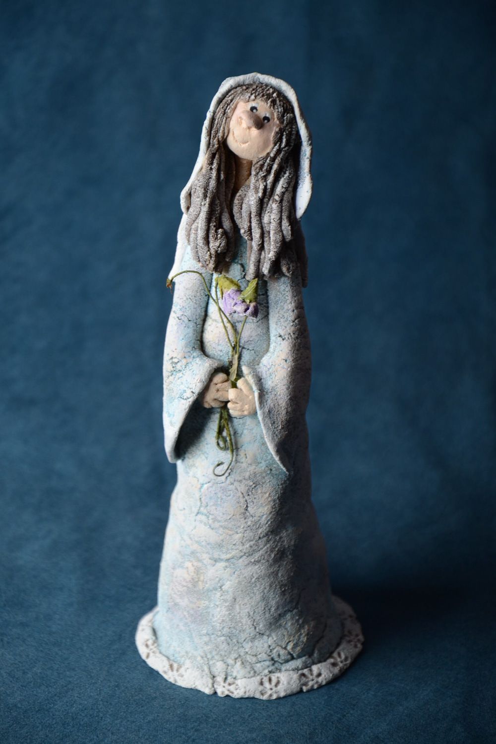 Unusual design statuette hand made of self-hardening clay Angel of Modesty photo 1