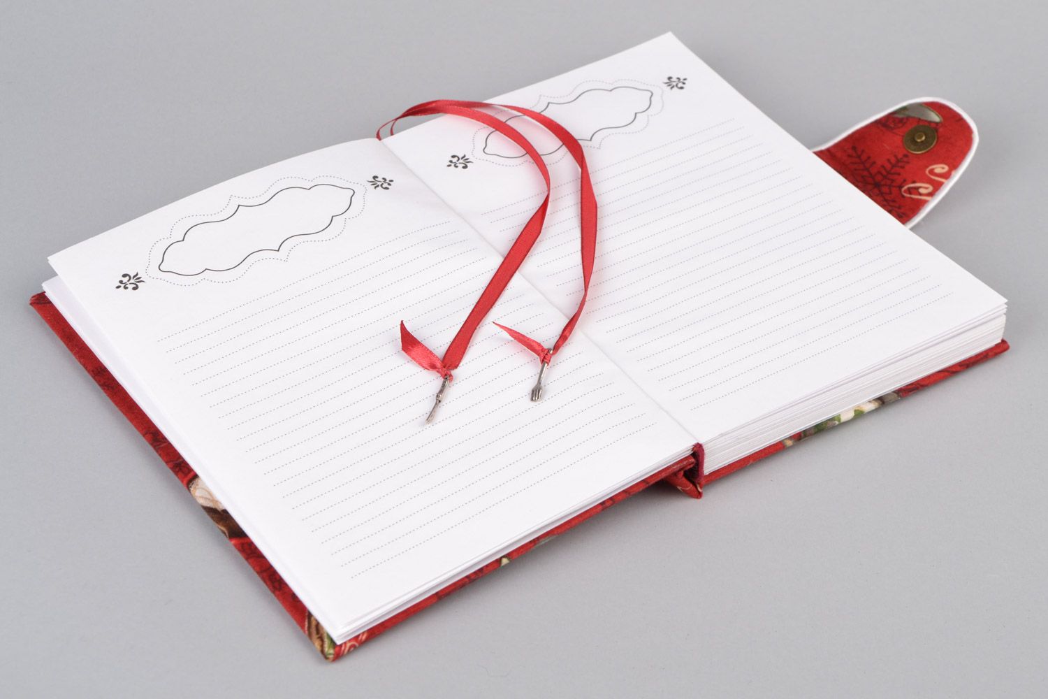 Handgemachter schöner exklusiver Notizblock in Rot mit Umschlag aus Stoff foto 5