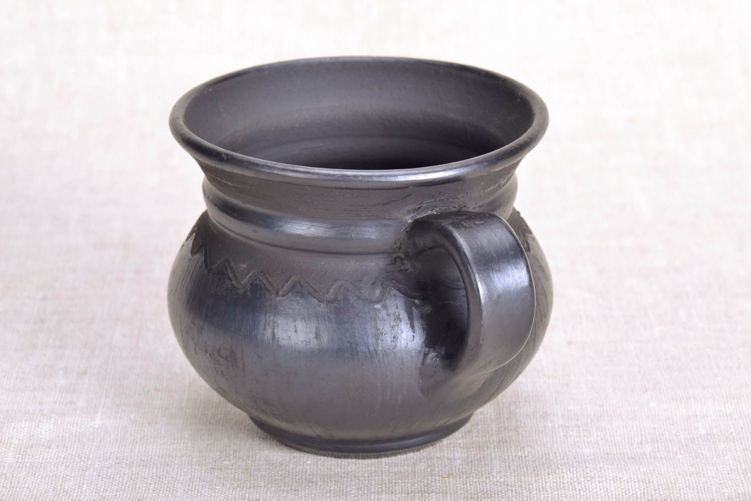 8 oz smoked clay coffee cup in pitcher shape with handle in black color  photo 4