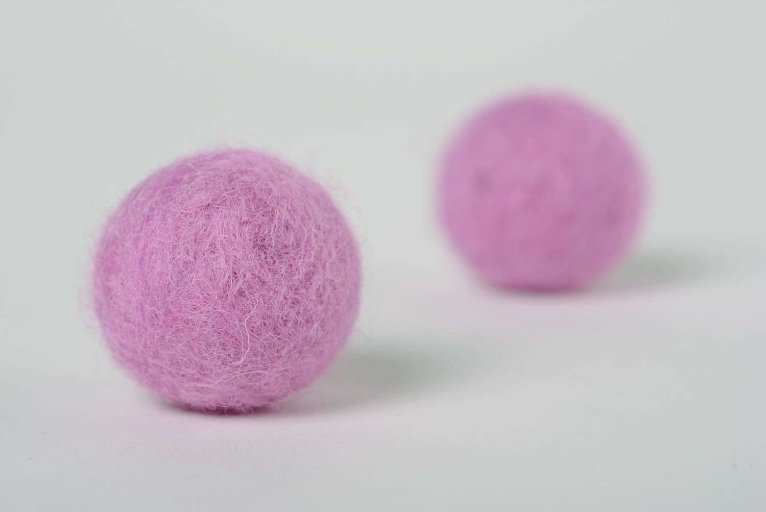 Beautiful handmade designer felted wool ball earrings of lilac color photo 3
