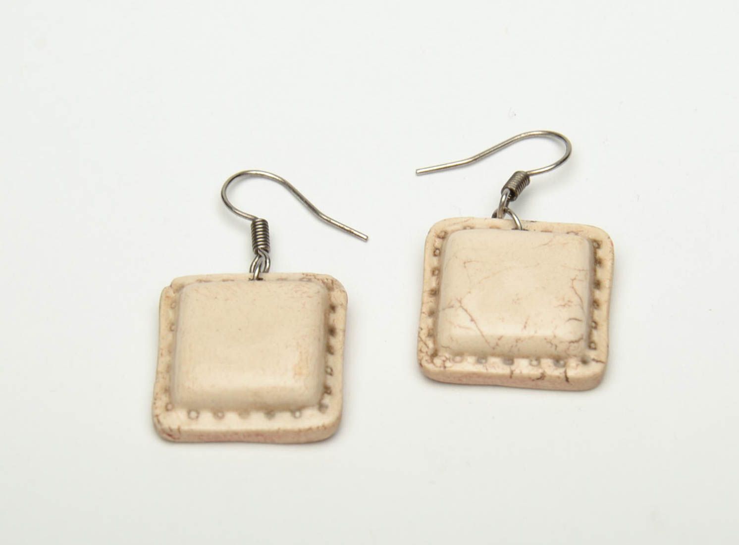Square clay earrings painted with color enamels photo 2