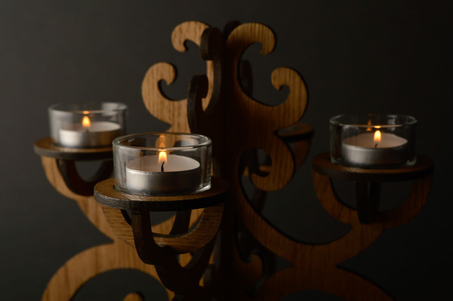 Handmade carved wooden candle holder photo 2