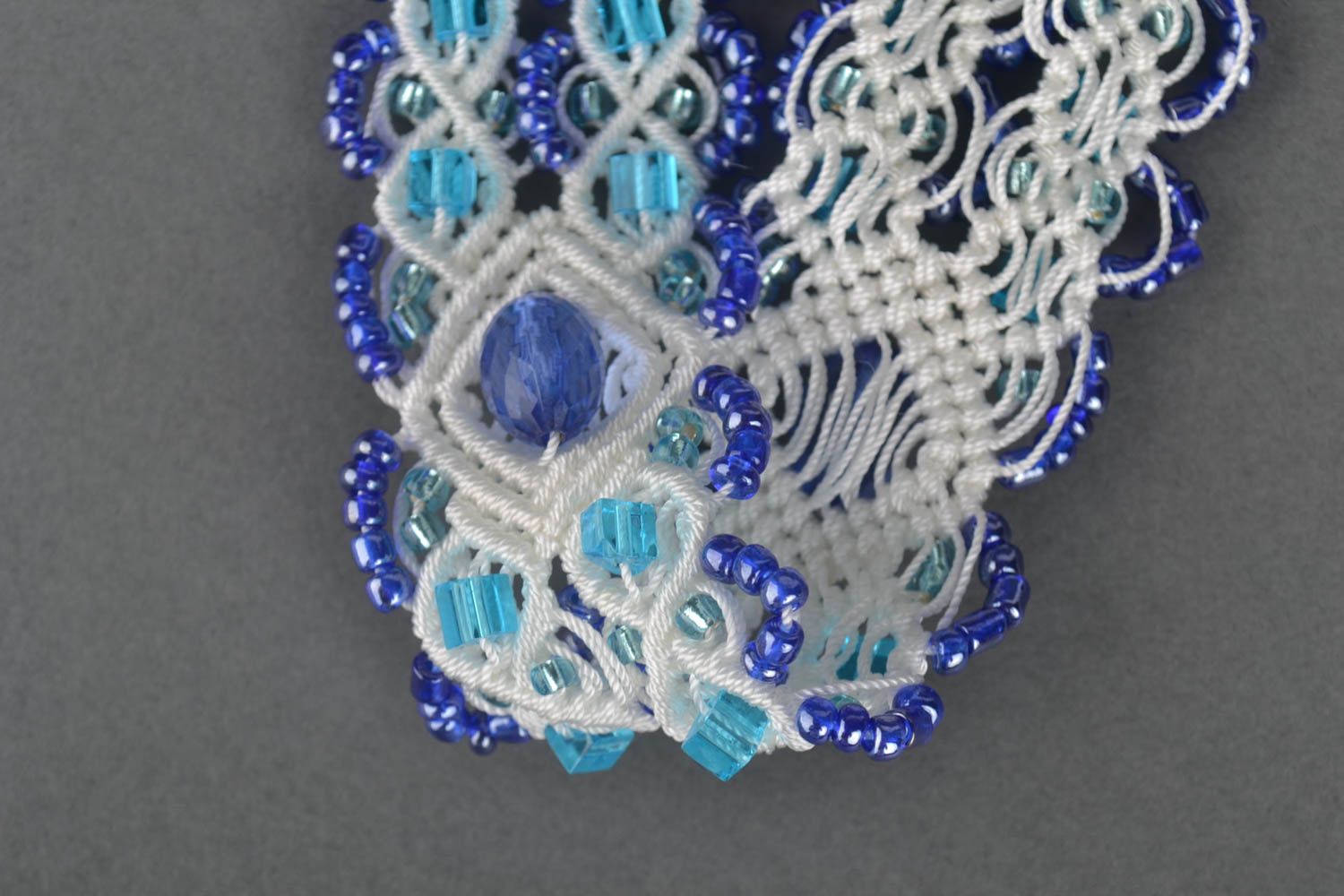 Ceinture textile Accessoire fait main bleu blanc macramé design Cadeau femme photo 3