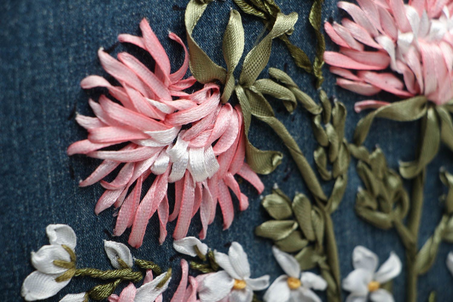 Picture embroidered with satin ribbons Chrysanthemums photo 2