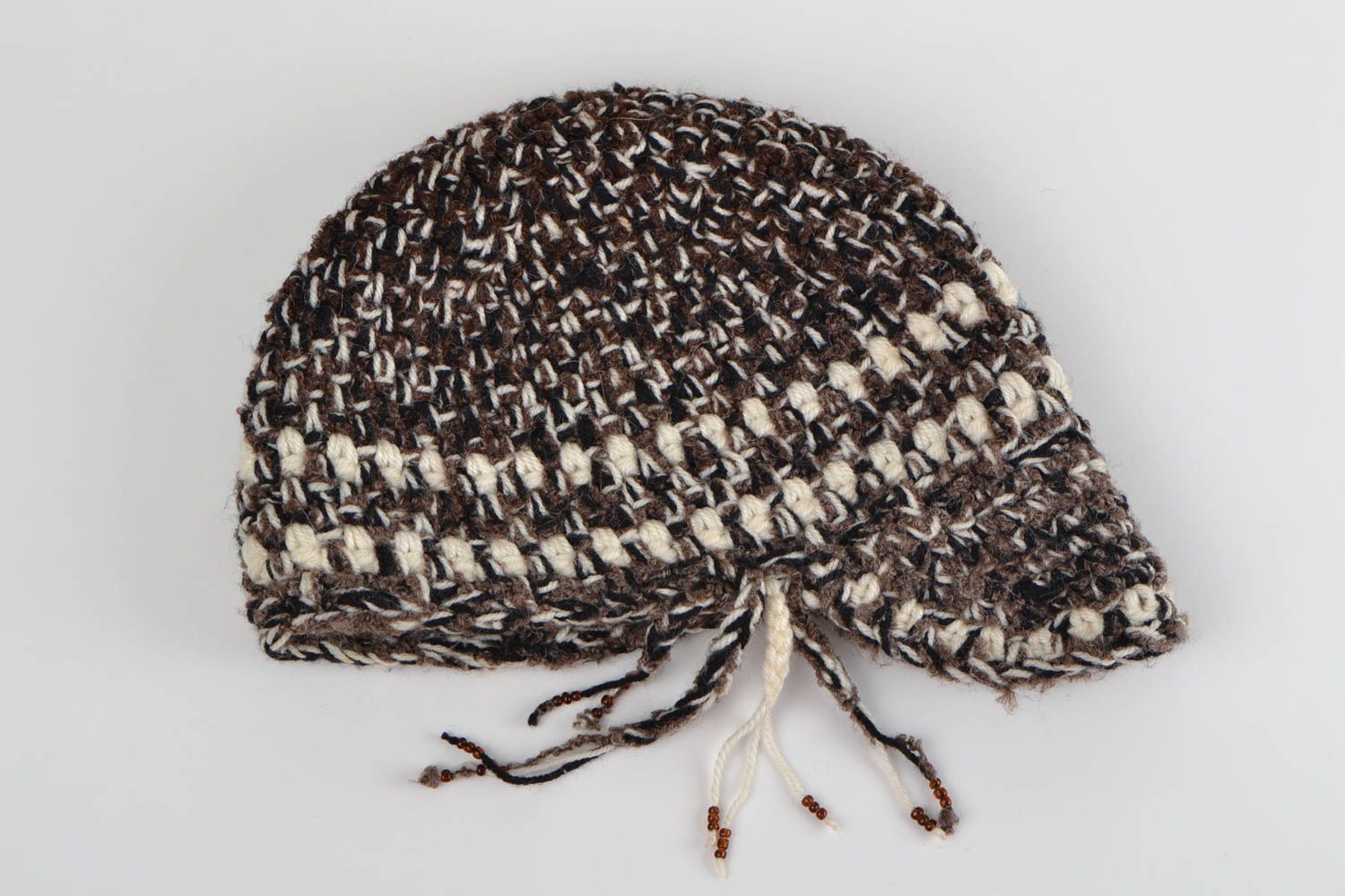 Unique handmade crocheted hat designer winter clothes accessory stylish present photo 2