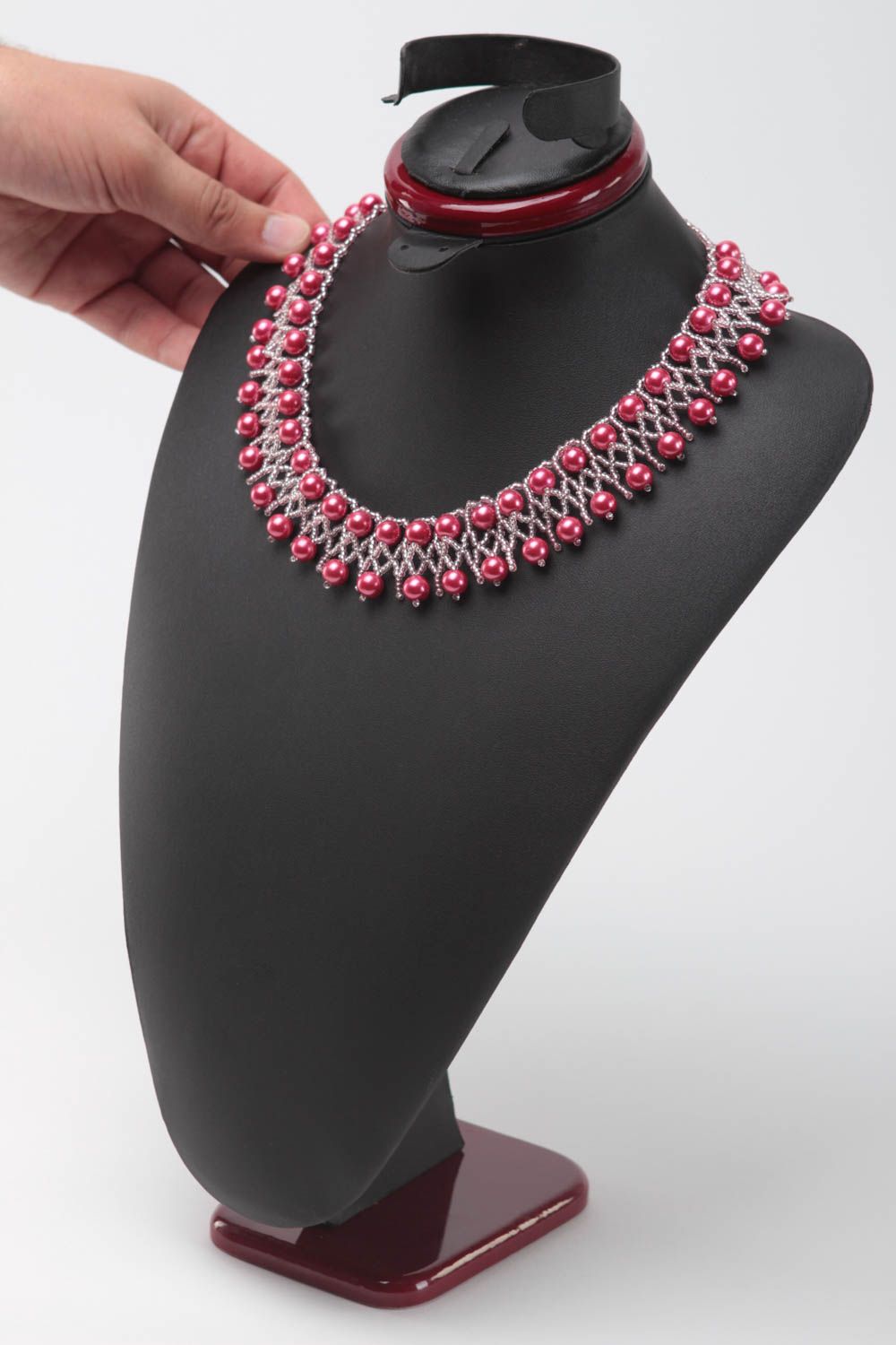 Collier perles de rocaille roses Bijou fait main de design Idée cadeau femme photo 5