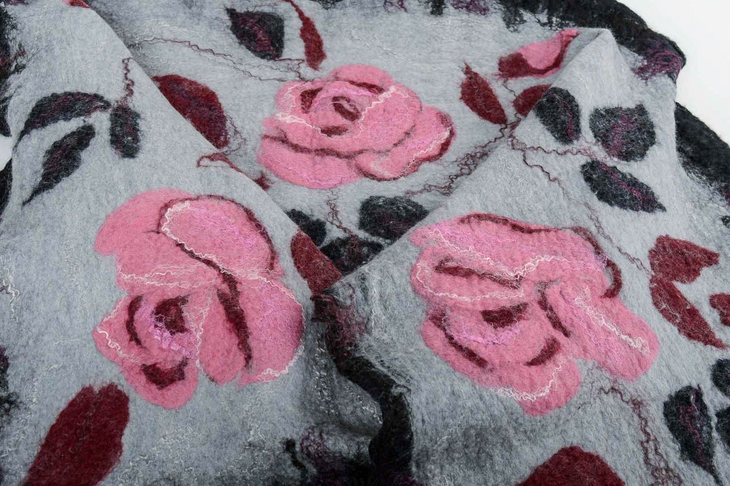 Écharpe femme large Châle fait main Idée cadeau en laine et soie à motif floral photo 4