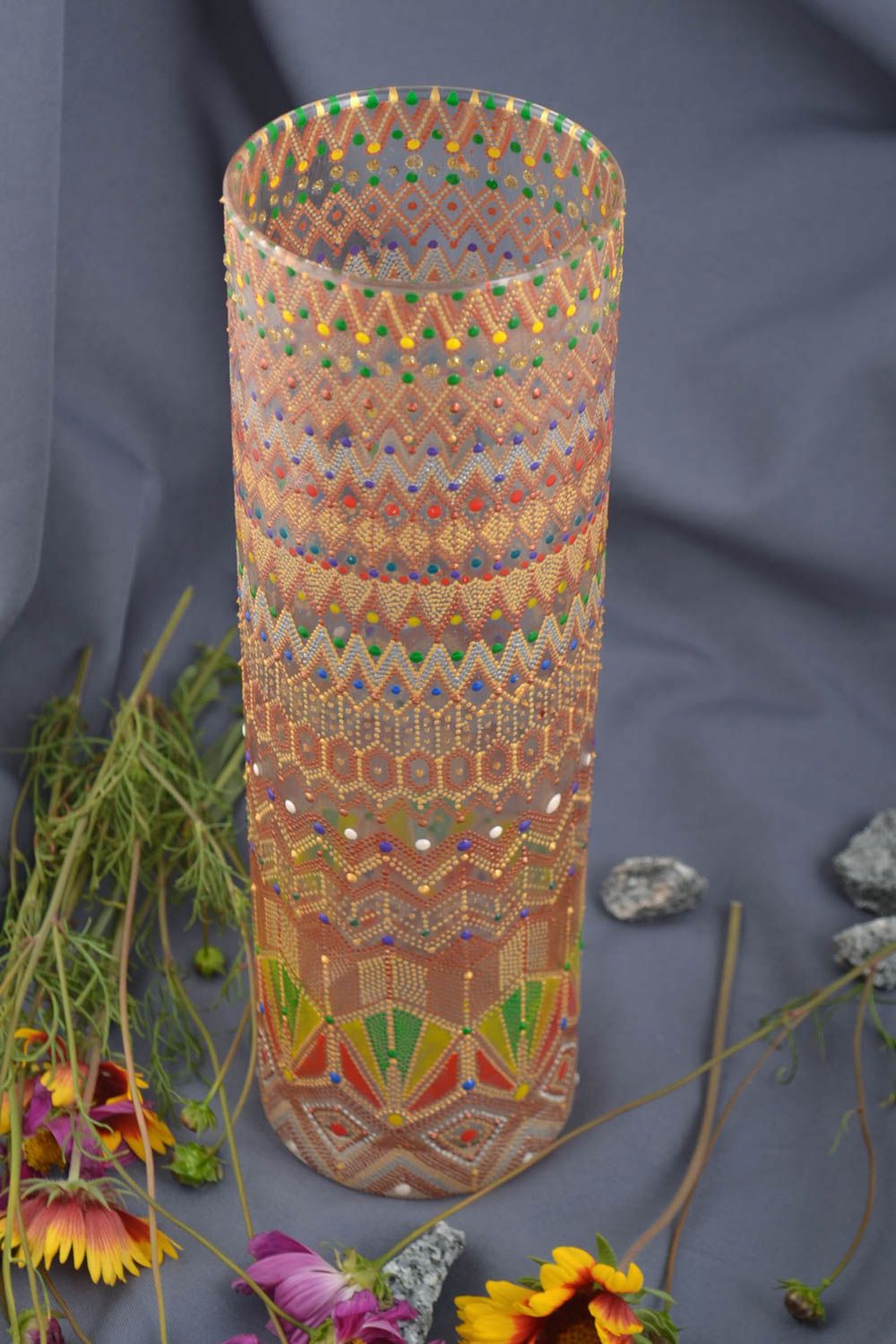Vase handmade Bemalte Vase Wohnzimmer Dekor Vase aus Glas mit Punkt Muster  foto 1