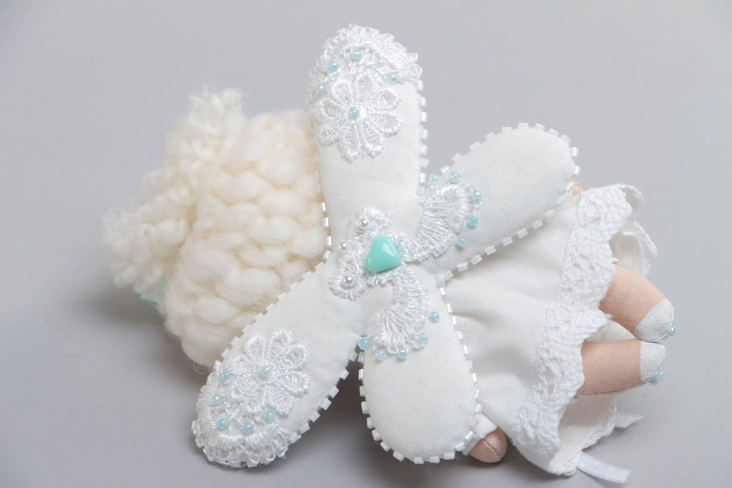 Stoff Spielzeug Engel im Kleid aus Baumwolle handgemacht für Interieur  foto 4