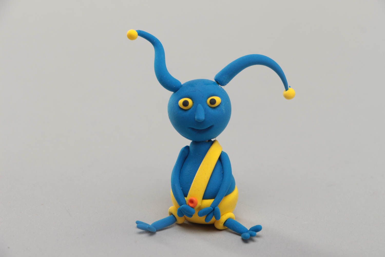 Small handmade bright polymer clay statuette of alien for home decor photo 4