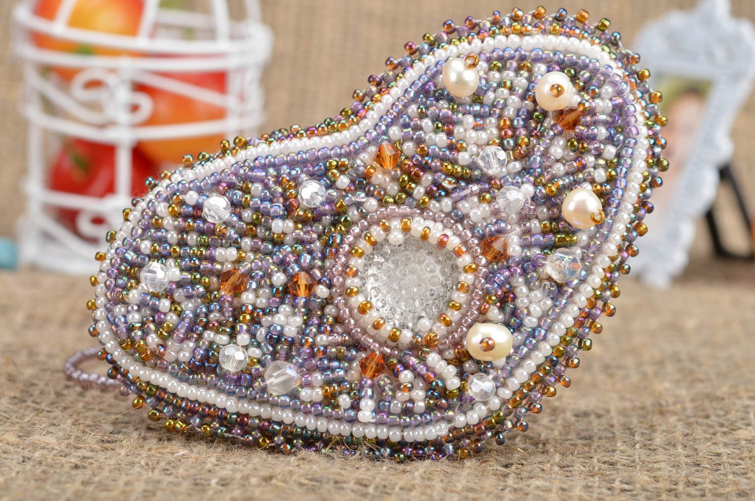 Stylish beautiful designer handmade pendant brooch made of Czech beads photo 1