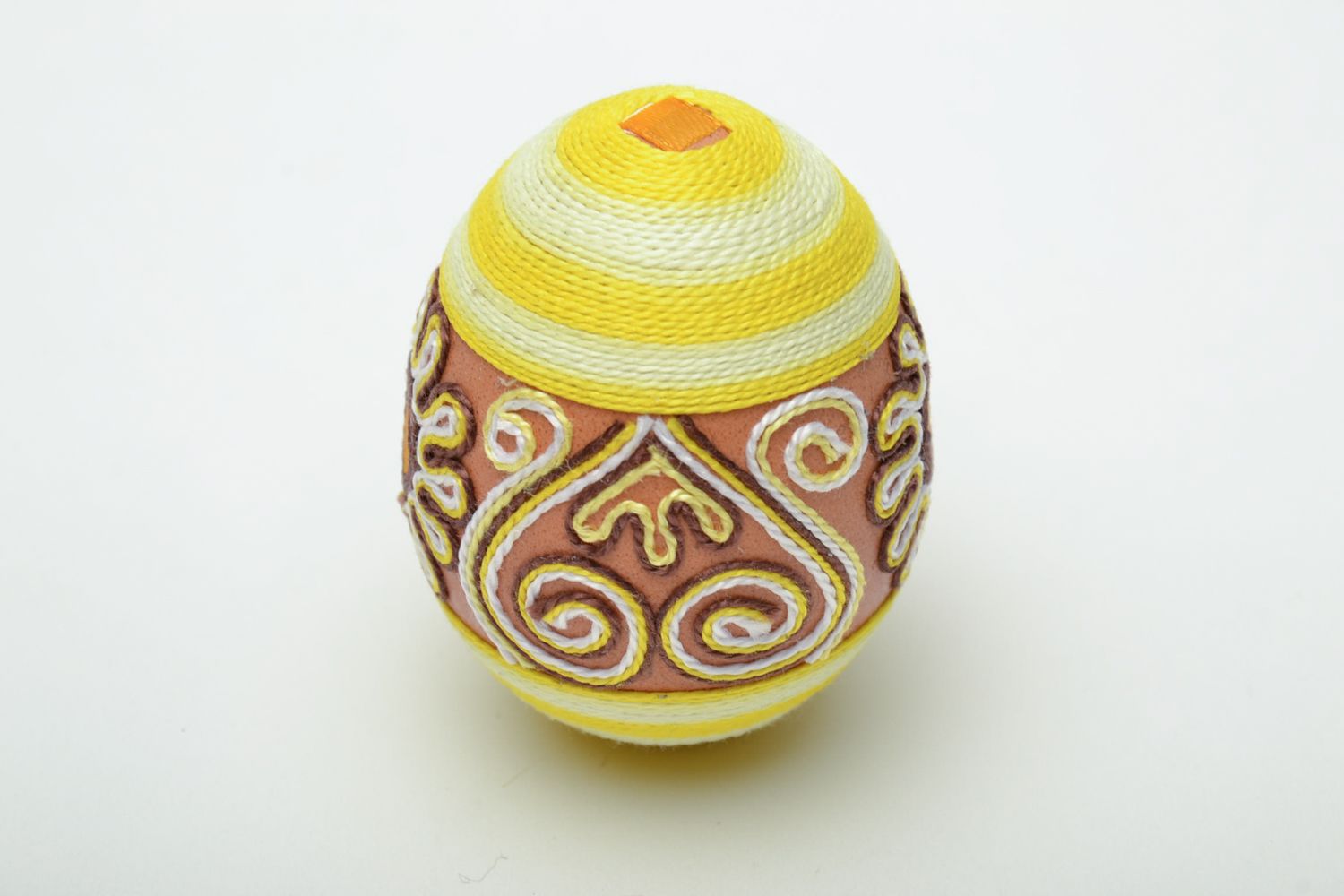 Yellow handmade decorative Easter egg photo 3