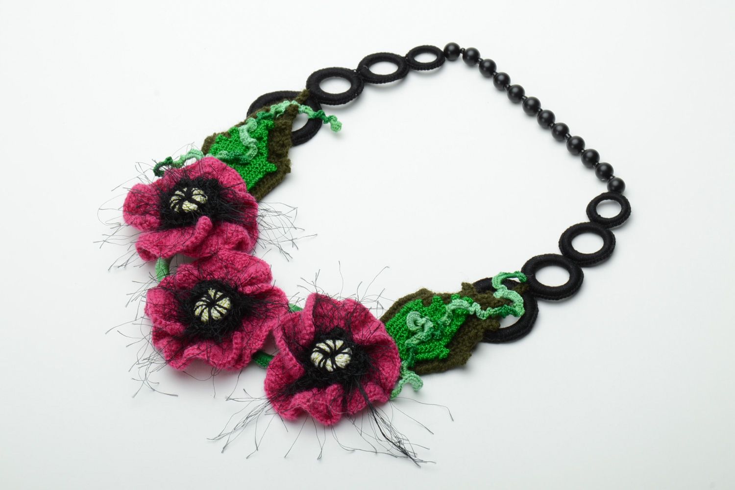 Bright handmade crochet textile flower necklace photo 2