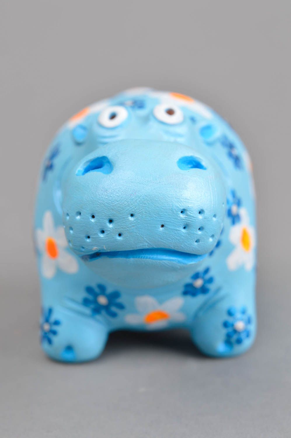 Sifflet jouet fait main Instrument de musique Figurine hippopotame bleue photo 3