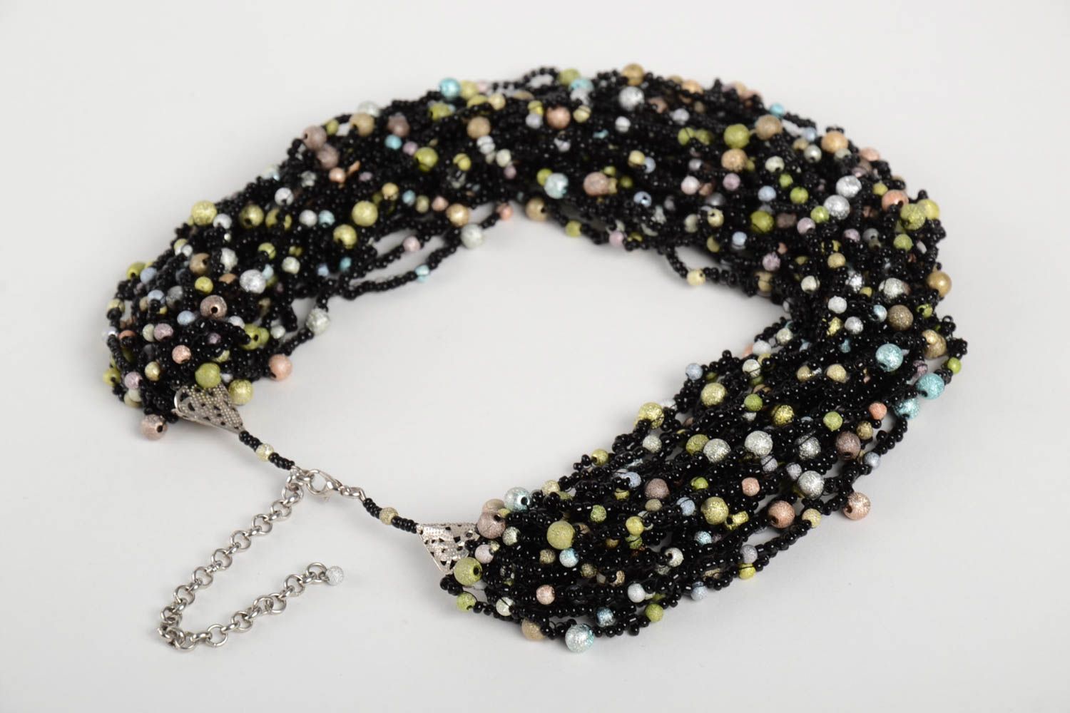 Handmade beautiful black necklace beaded elegant necklace stylish accessory photo 5