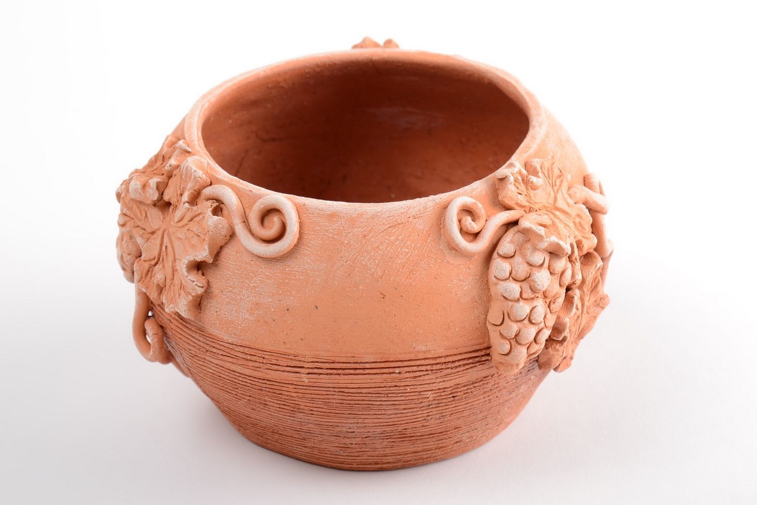Pot en terre cuite fait main décoratif avec grappes de raisin design original photo 4