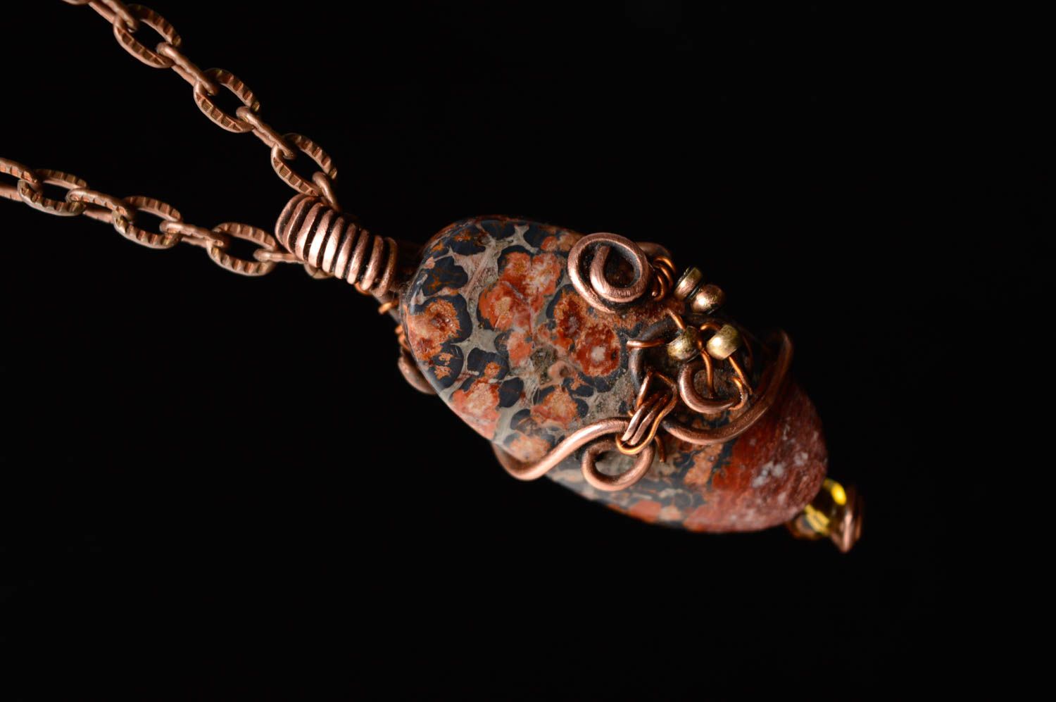 Copper pendant with natural jasper photo 3