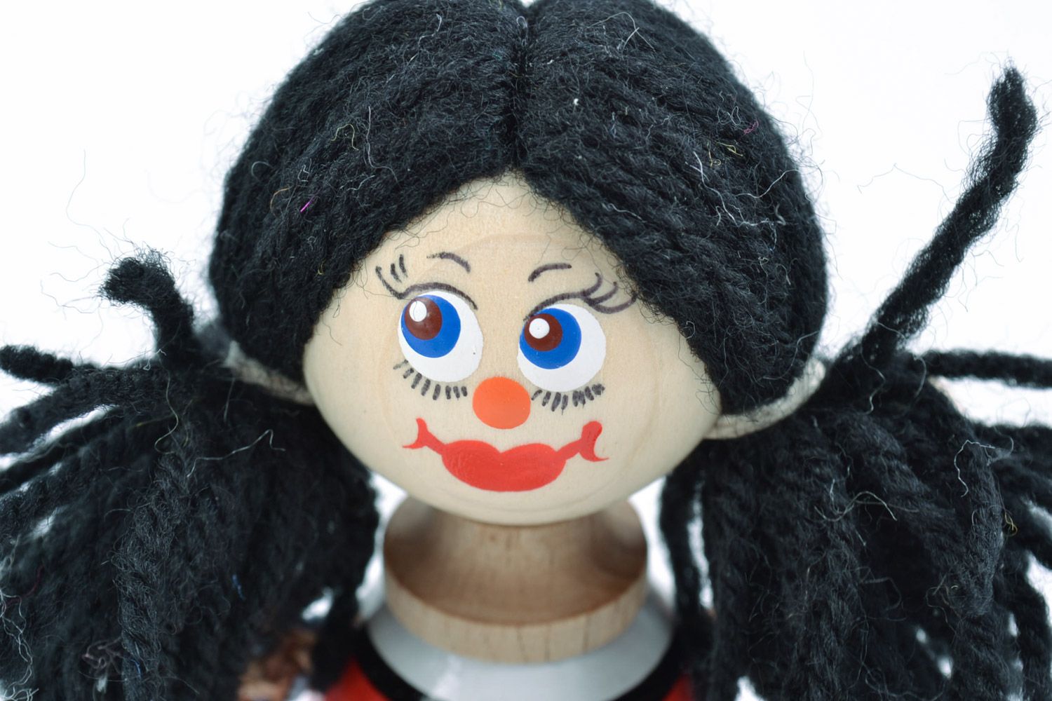 Children's handmade wooden eco doll girl with long hair and painting photo 3
