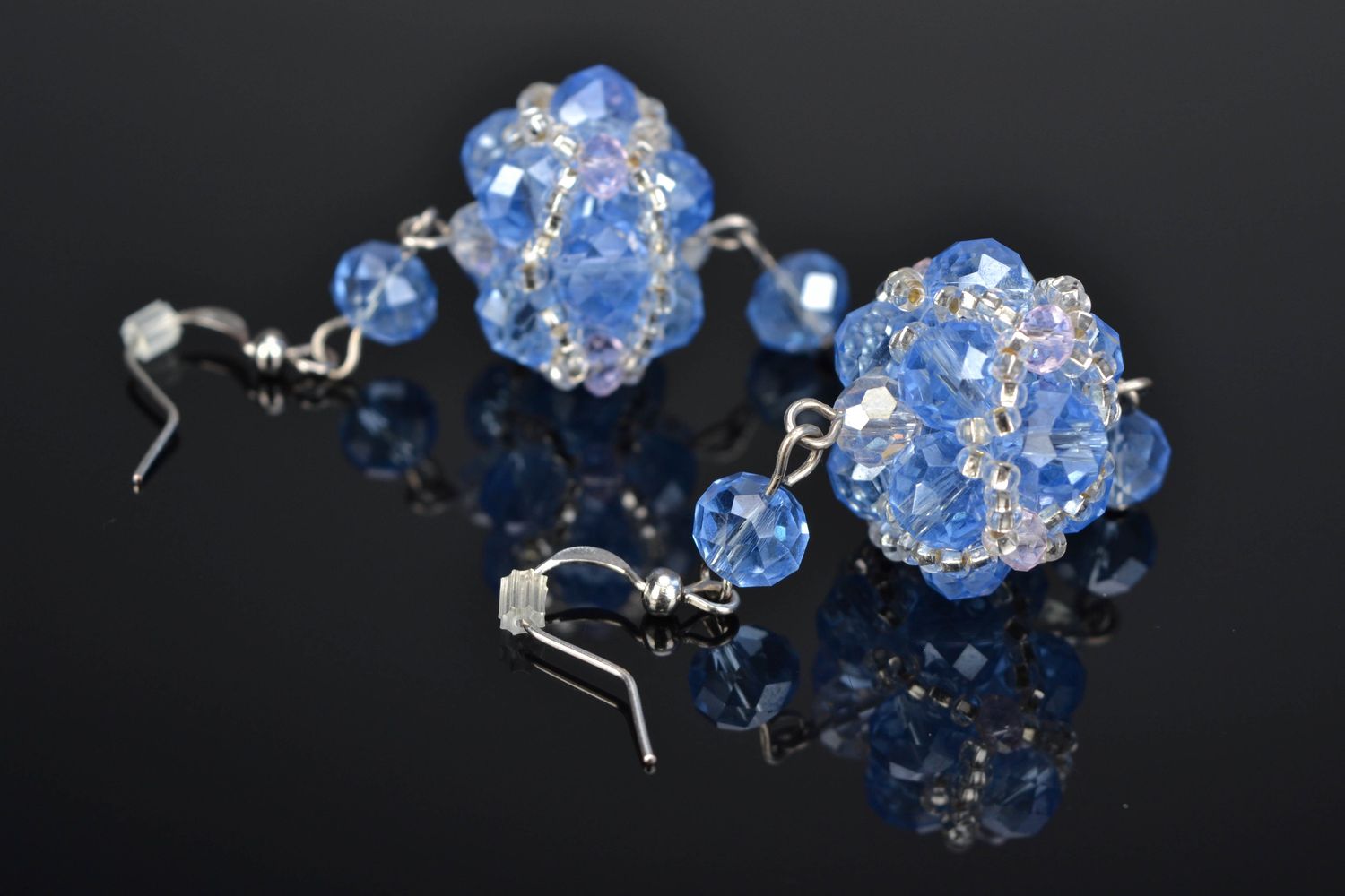 Handmade earrings with crystal beads and seed beads Blue Crystal photo 1