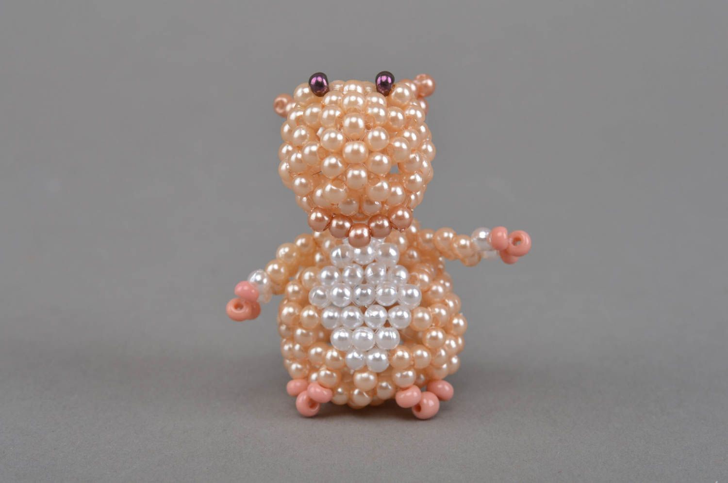 Figurine hippopotame couleur crème en perles de rocaille faite main décorative photo 4