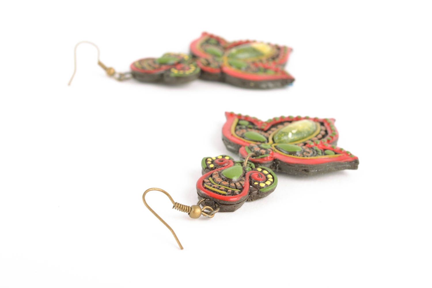 Boucles d'oreilles en pâte polymère vertes faites main originales style indien photo 5