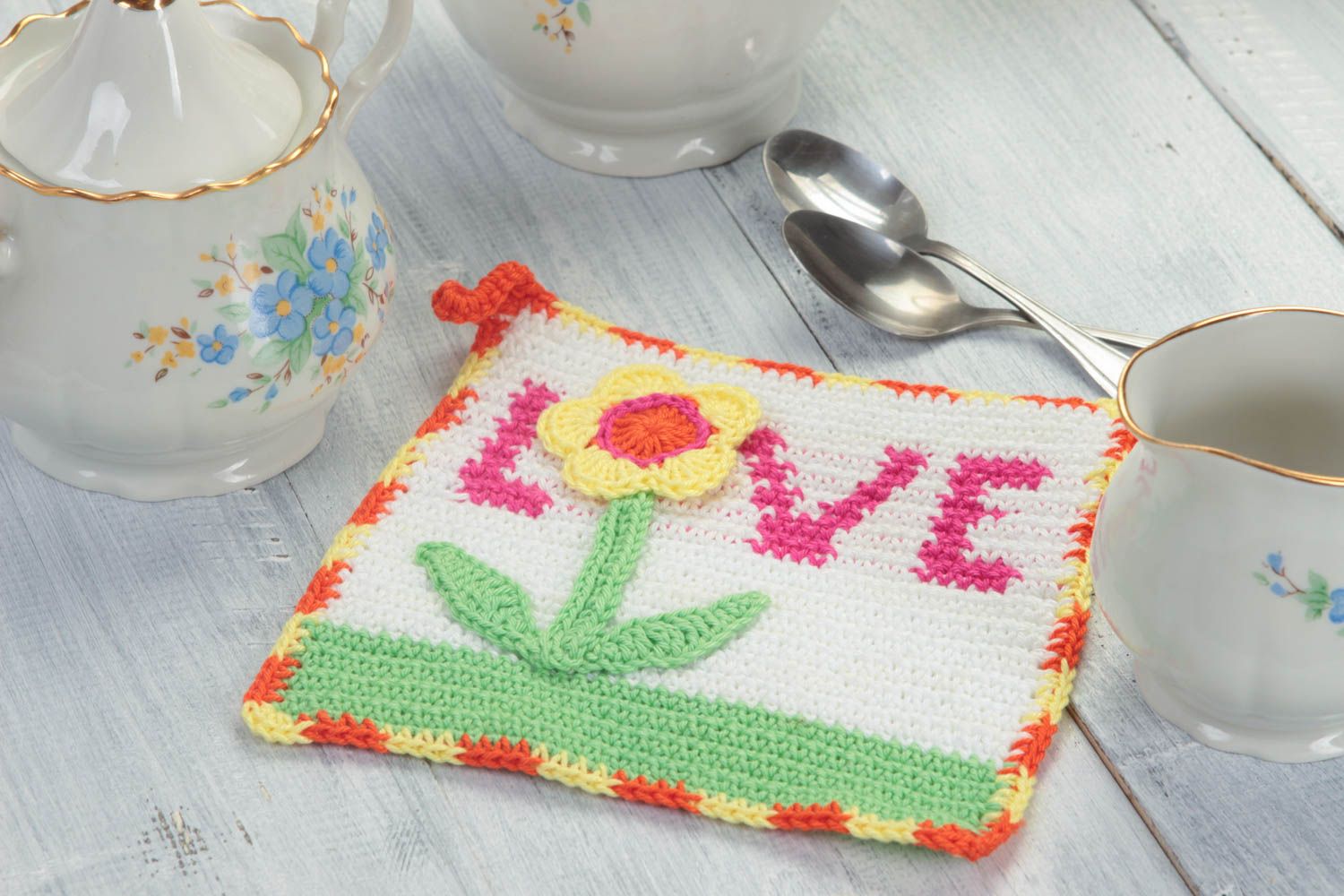 Agarradera al crochet hecha a mano accesorio para cocina textiles para el hogar foto 1