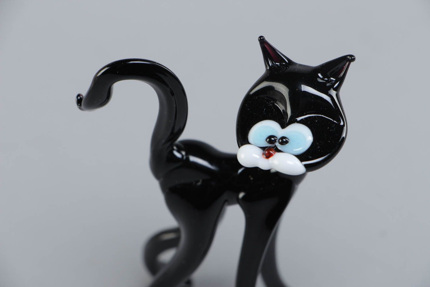 Figurine chat en verre au chalumeau faite main noire originale de collection photo 3