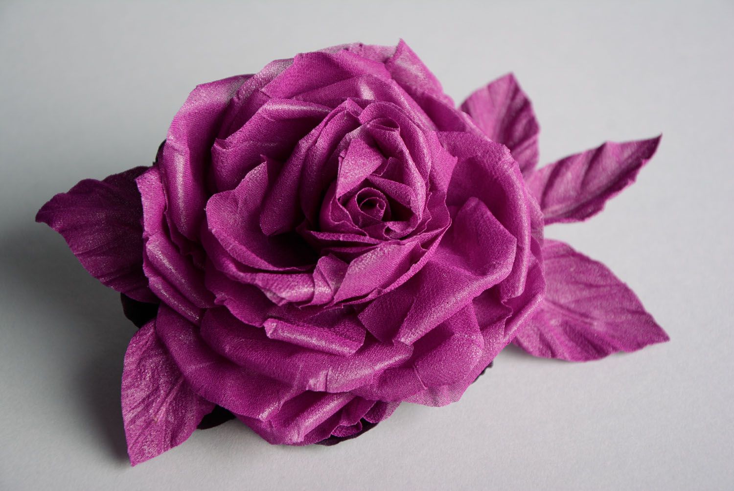 Fabric brooch-hair clip Purple Rose photo 2