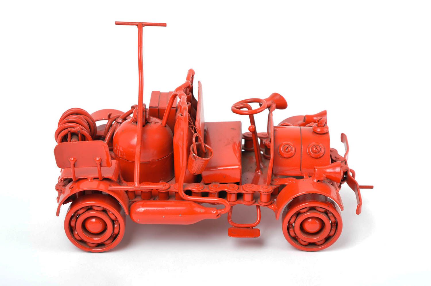 Декор для дома хэнд мэйд фигурка из металла маленькая машинка пожарная красная фото 4