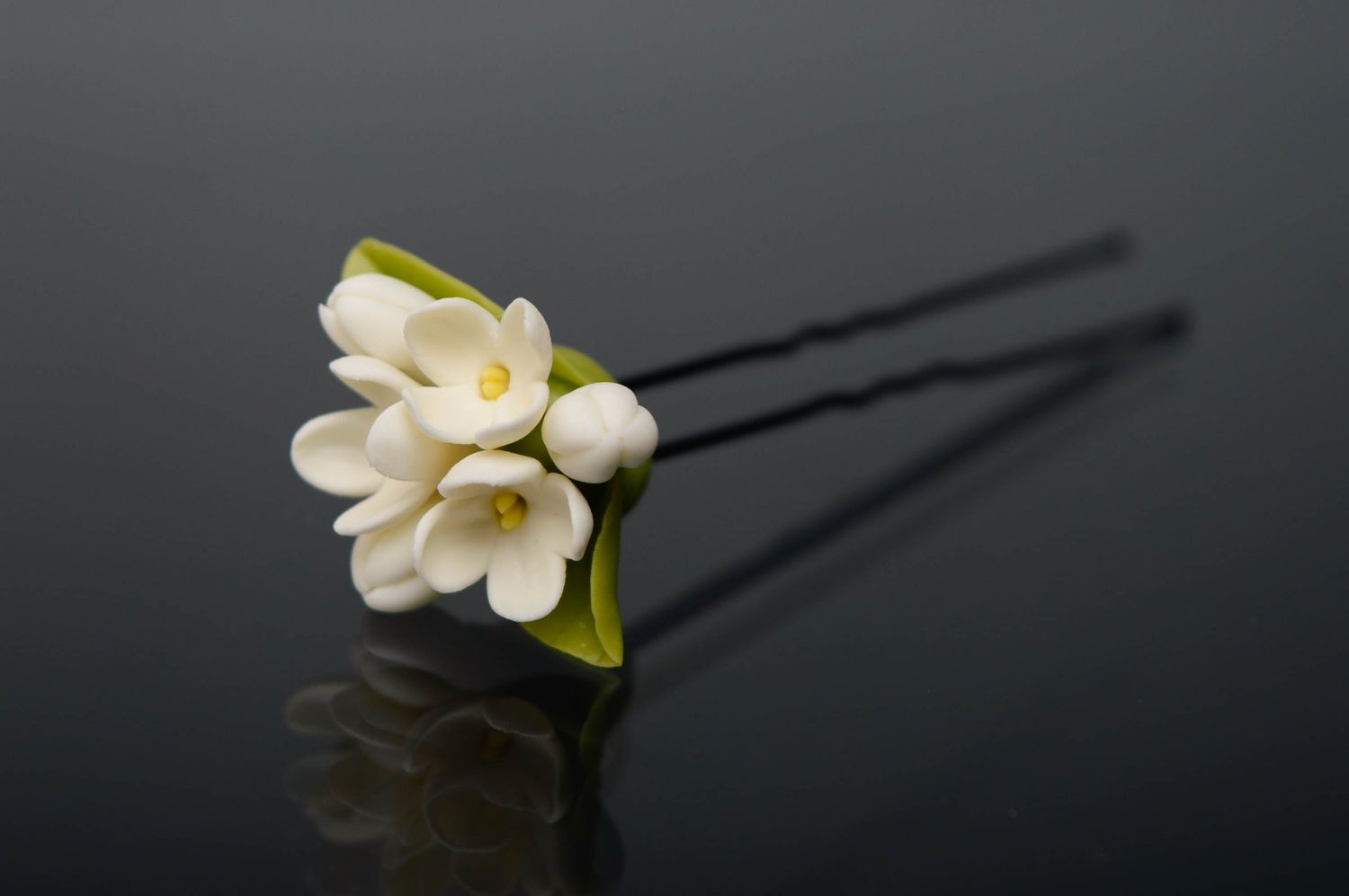 Cold porcelain hairpin with flower photo 1