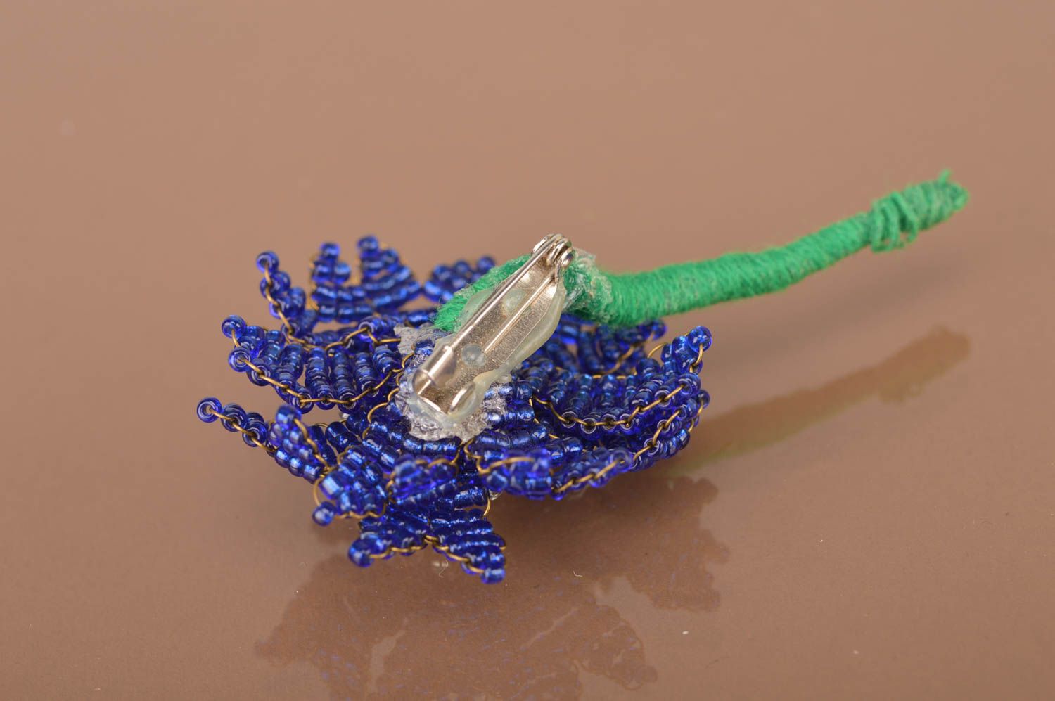 Broche fleur en perles de rocaille bleu-vert originale belle faite main photo 3