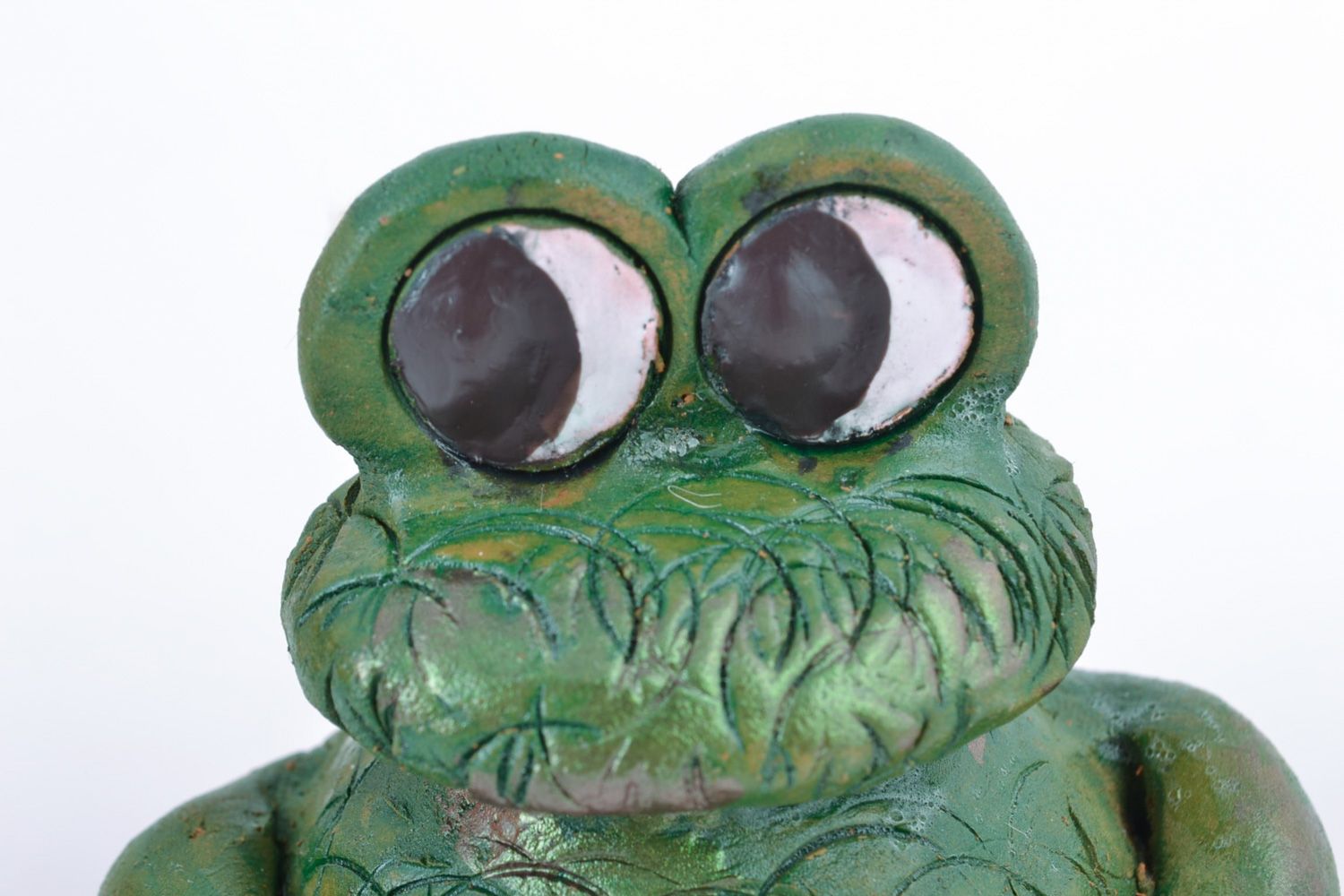 Campanilla de cerámica artesanal pintada con forma de rana original verde foto 4