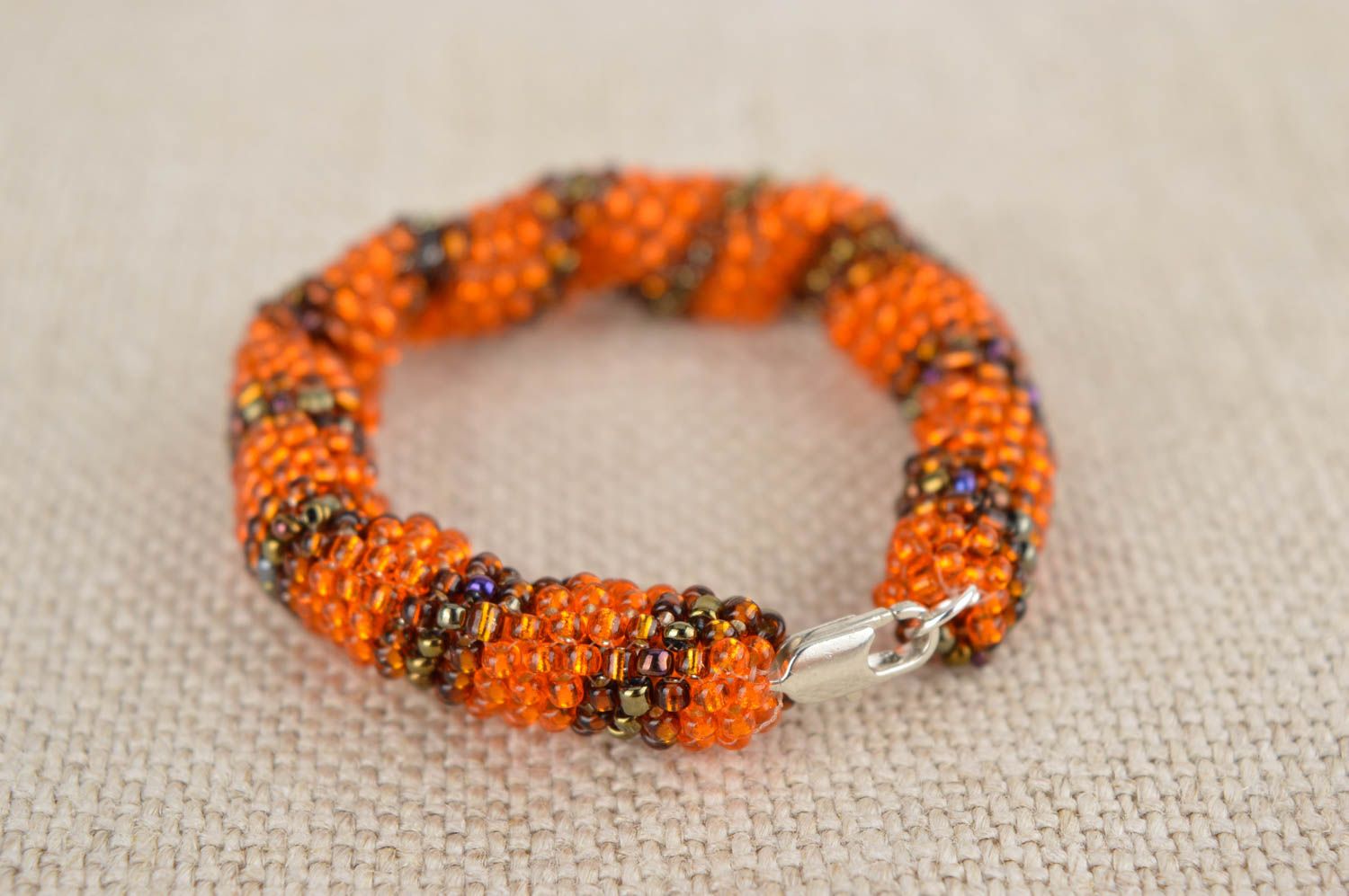 Handmade orange beads cord bracelet for women photo 1