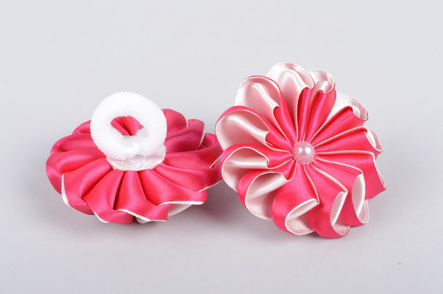 Handmade satin ribbon scrunchies flower barrettes hair accessories gift for girl photo 2