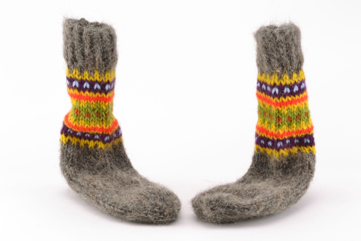 Homemade woolen socks Gray with Ornament photo 2