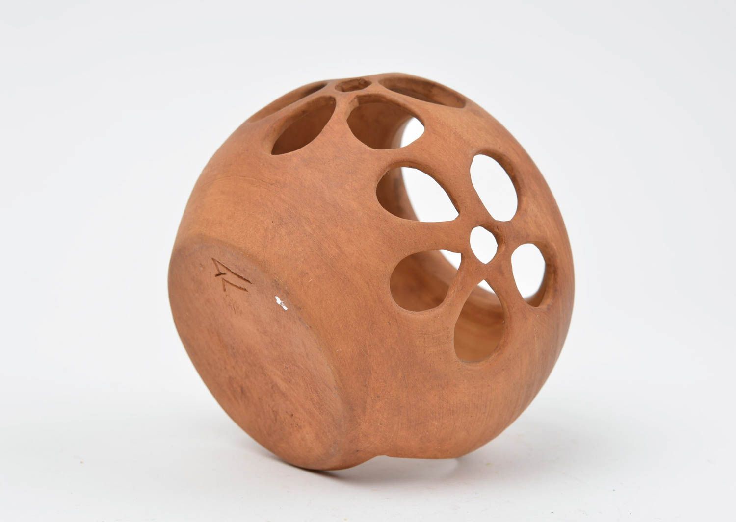 Bougeoir en céramique ajouré en forme de boule brun fait main pour une bougie photo 4